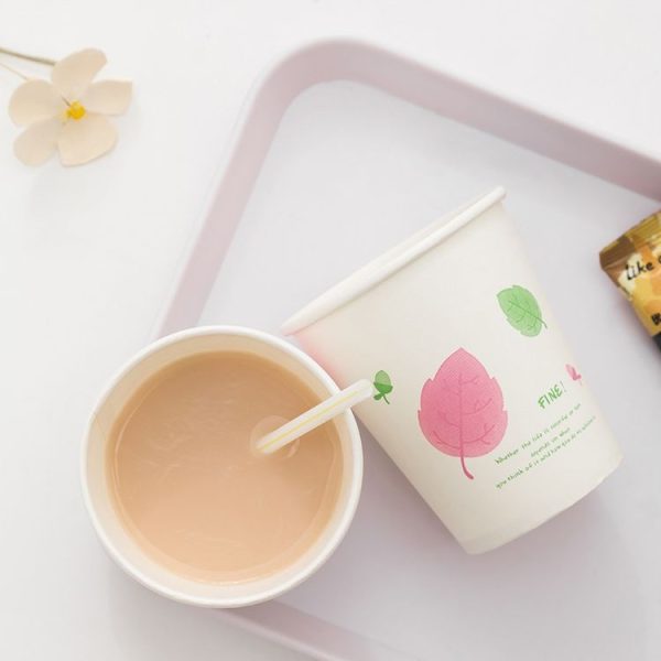 25pcs / Pack 250ml Disposable Paper Cup Thickened Wood Pulp Water Cup (Red Leaf) - Image 4