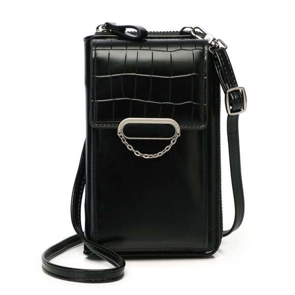 Women Vertical Mobile Phone Bag Shoulder Crossbody Bag Multifunctional Large-capacity Wallet (Black)