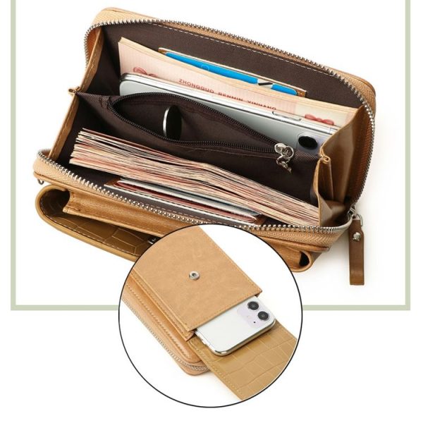 Women Vertical Mobile Phone Bag Shoulder Crossbody Bag Multifunctional Large-capacity Wallet (Black) - Image 5