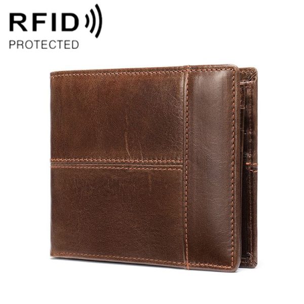 RFID Anti-Theft Short Mens Wallet Multi-Card Slot Cowhide Coin Purse (Coffee)