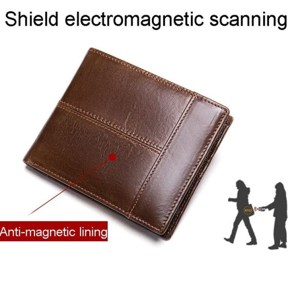 RFID Anti-Theft Short Mens Wallet Multi-Card Slot Cowhide Coin Purse (Coffee) - Image 3