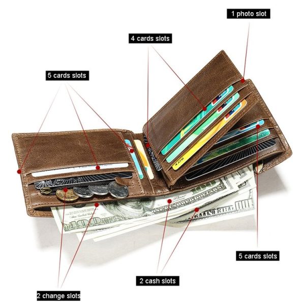 RFID Anti-Theft Short Mens Wallet Multi-Card Slot Cowhide Coin Purse (Coffee) - Image 4