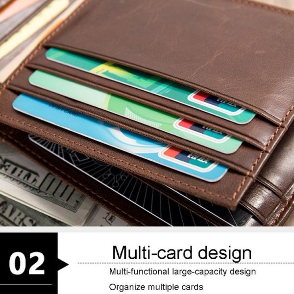 RFID Anti-Theft Short Mens Wallet Multi-Card Slot Cowhide Coin Purse (Coffee) - Image 7