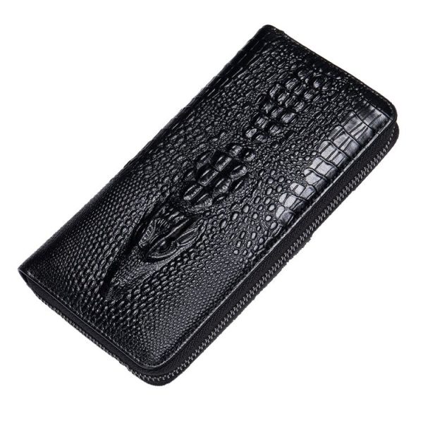 Mens Long Business Wallet Crocodile Pattern Multi Cards Clutch Bag (Black)