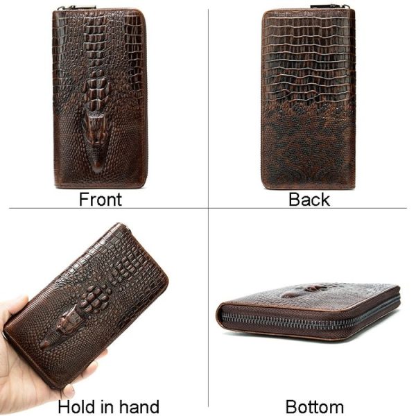 Mens Long Business Wallet Crocodile Pattern Multi Cards Clutch Bag (Black) - Image 3