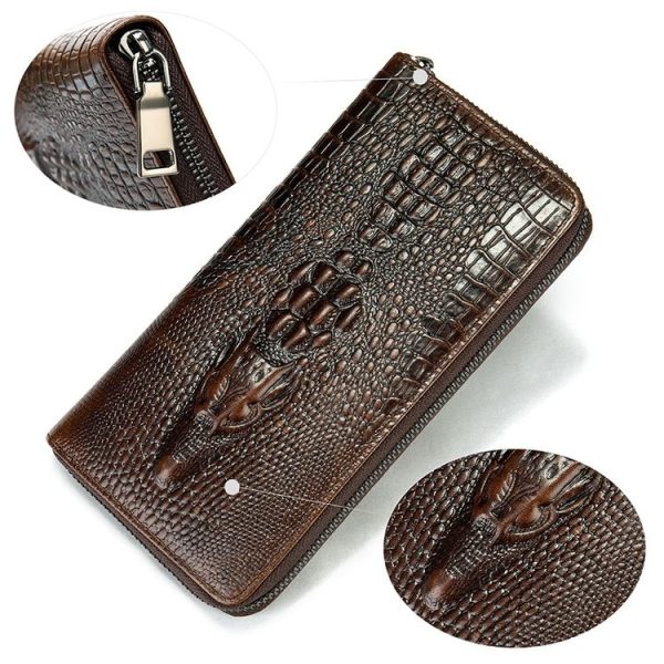 Mens Long Business Wallet Crocodile Pattern Multi Cards Clutch Bag (Black) - Image 4