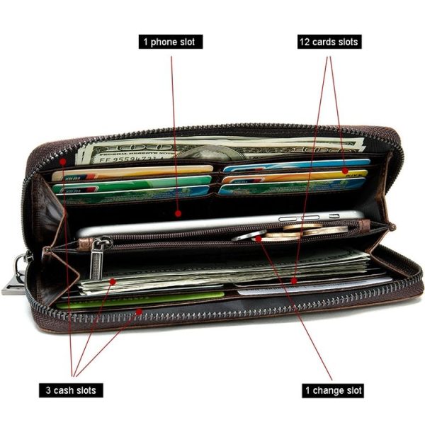 Mens Long Business Wallet Crocodile Pattern Multi Cards Clutch Bag (Black) - Image 5