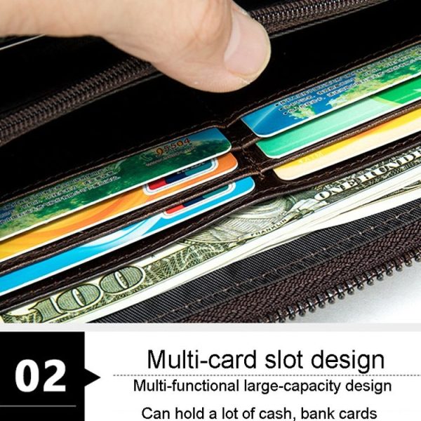 Mens Long Business Wallet Crocodile Pattern Multi Cards Clutch Bag (Black) - Image 8