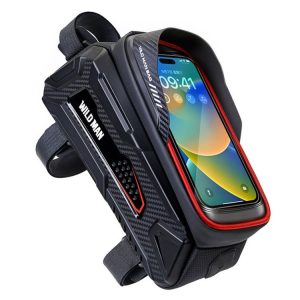 WILD MAN M30 1L Hard Shell Mountain Bike Front Beam Bag TPU Touch Screen Cycling Equipment Bag (Black Red)