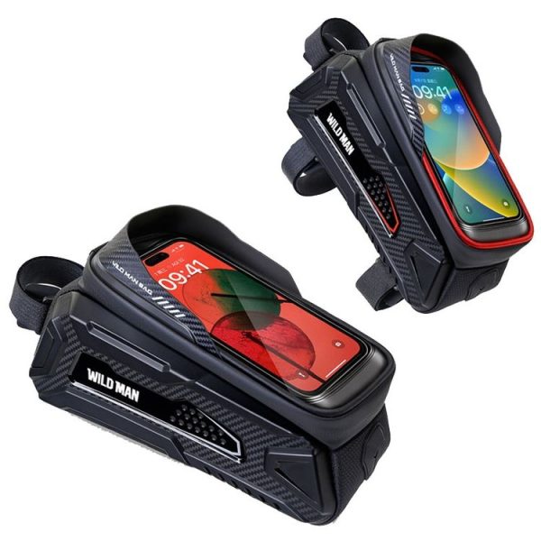 WILD MAN M30 1L Hard Shell Mountain Bike Front Beam Bag TPU Touch Screen Cycling Equipment Bag (Black Red) - Image 2