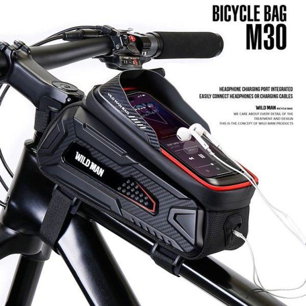 WILD MAN M30 1L Hard Shell Mountain Bike Front Beam Bag TPU Touch Screen Cycling Equipment Bag (Black Red) - Image 4
