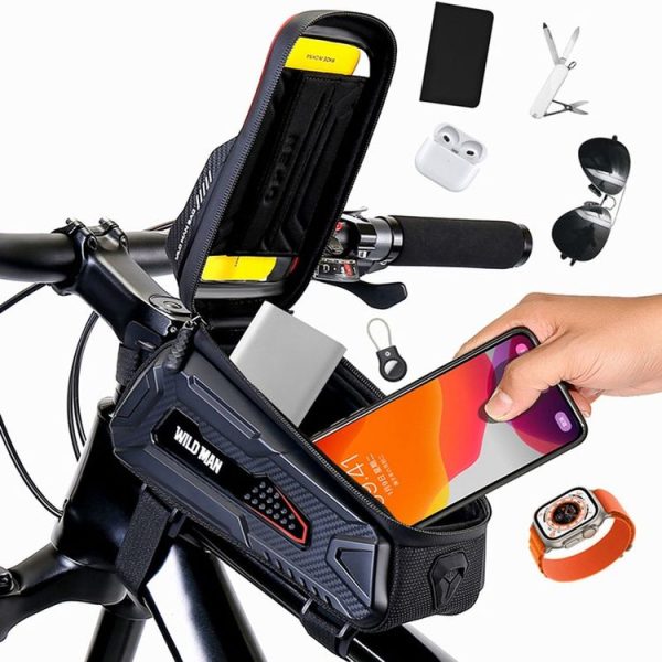 WILD MAN M30 1L Hard Shell Mountain Bike Front Beam Bag TPU Touch Screen Cycling Equipment Bag (Black Red) - Image 5