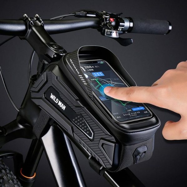 WILD MAN M30 1L Hard Shell Mountain Bike Front Beam Bag TPU Touch Screen Cycling Equipment Bag (Black Red) - Image 8