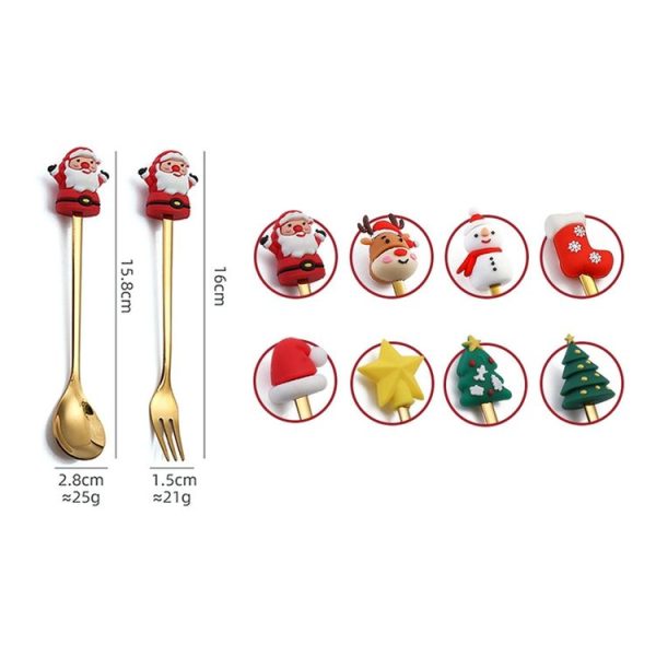 4pcs / Pack Christmas Cartoon Doll Stainless Steel Tableware, Style: A Spoon Fork (Gold+Red Box) - Image 2