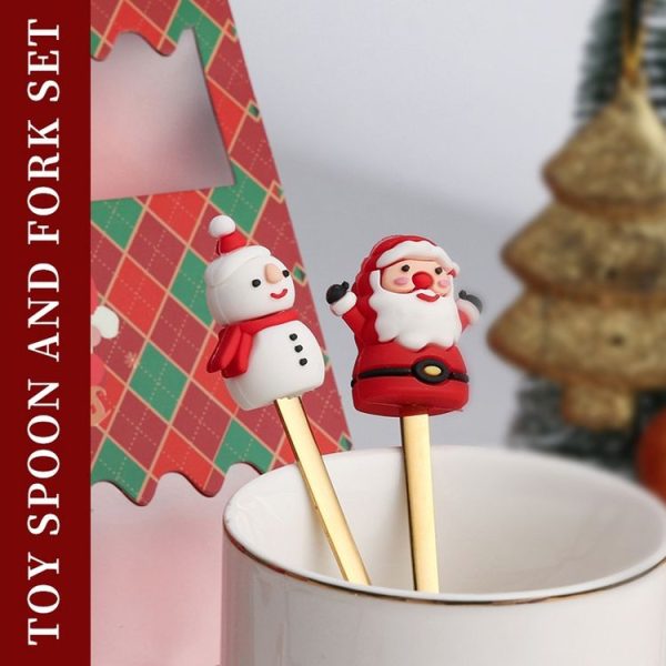 6pcs / Pack Christmas Cartoon Doll Stainless Steel Tableware, Style: A Gold Spoon Fork+Red Box - Image 5