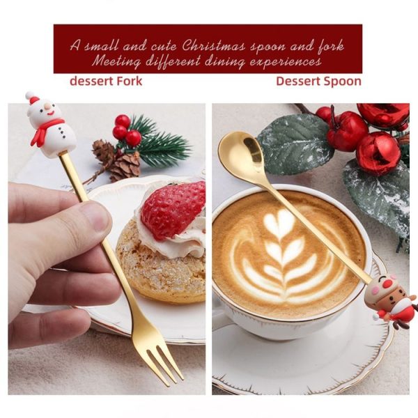 6pcs / Pack Christmas Cartoon Doll Stainless Steel Tableware, Style: A Gold Spoon Fork+Red Box - Image 8