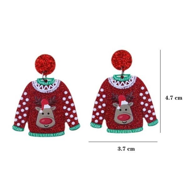 1pair Sweater Christmas Earrings Cute Elk Snowman Earstuds, Color: Snowman Green - Image 2