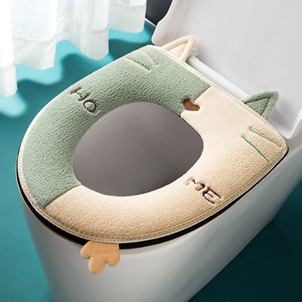 Universal Warm Toilet Seat Home Suede Toilet Cover (Green+White)