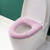 Universal Knitted Washable Toilet Pad Home Thickened Warm Toilet Cover, Style: With Handle Pink