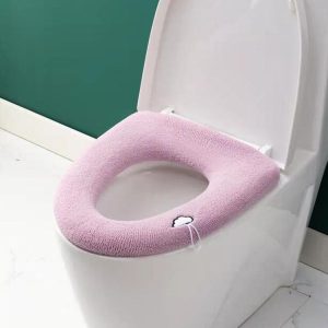 Universal Knitted Washable Toilet Pad Home Thickened Warm Toilet Cover, Style: With Handle Pink