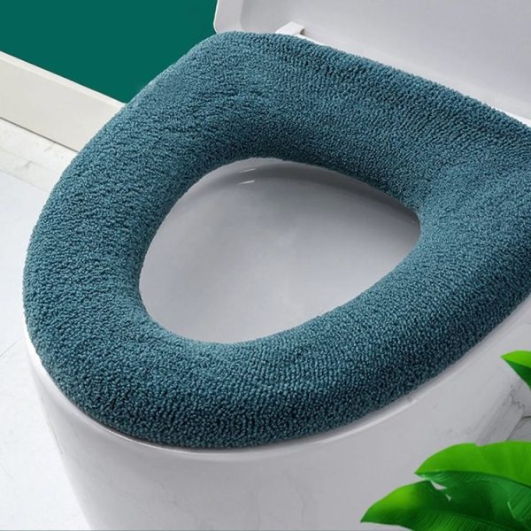 Universal Knitted Washable Toilet Pad Home Thickened Warm Toilet Cover, Style: With Handle Pink - Image 10