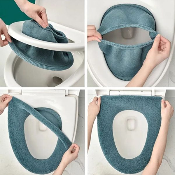 Universal Knitted Washable Toilet Pad Home Thickened Warm Toilet Cover, Style: With Handle Pink - Image 11