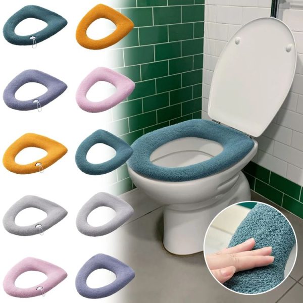 Universal Knitted Washable Toilet Pad Home Thickened Warm Toilet Cover, Style: With Handle Pink - Image 3
