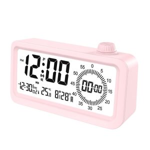 Visual Timer Alarm Clock Dual Display LCD Time Reminder (Pink)
