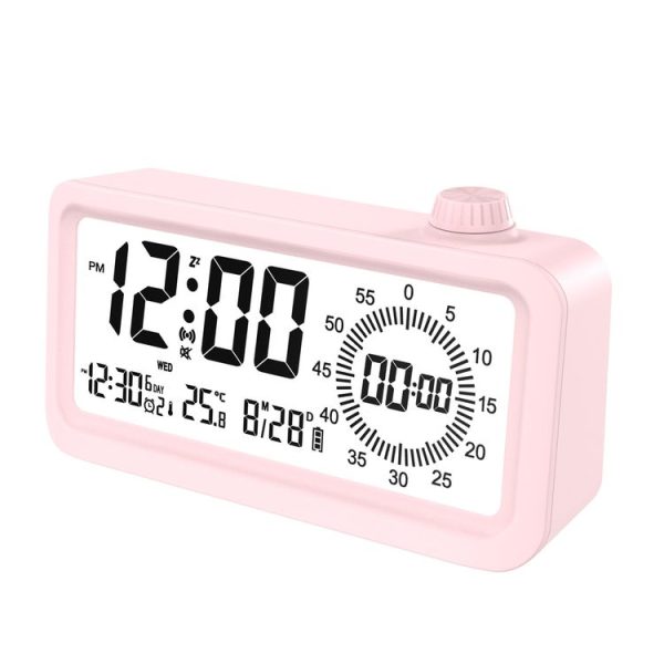Visual Timer Alarm Clock Dual Display LCD Time Reminder (Pink)