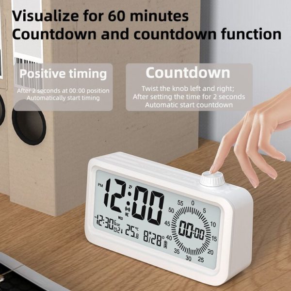 Visual Timer Alarm Clock Dual Display LCD Time Reminder (Pink) - Image 3