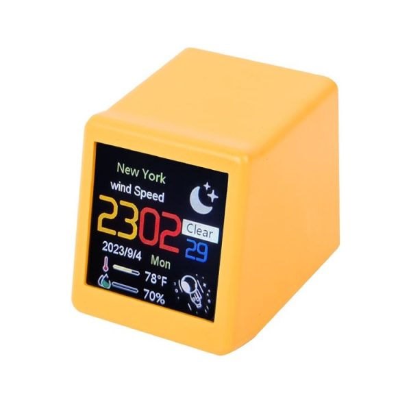 Wifi Networked Weather Clock No APP Required Photo Album with Gif Animation (Yellow)