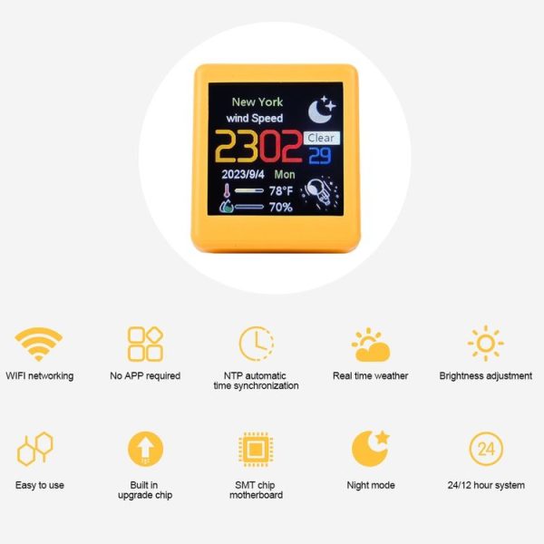 Wifi Networked Weather Clock No APP Required Photo Album with Gif Animation (Yellow) - Image 2