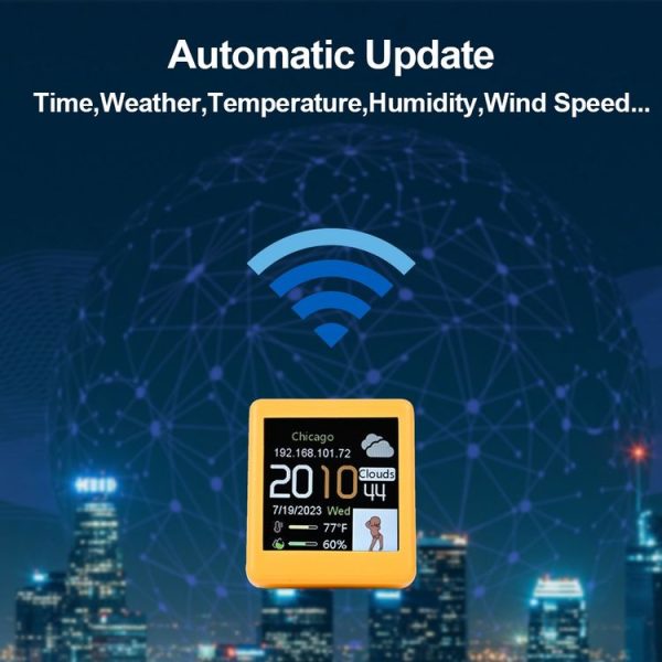 Wifi Networked Weather Clock No APP Required Photo Album with Gif Animation (Yellow) - Image 3