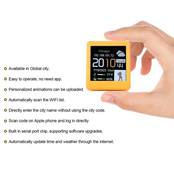 Wifi Networked Weather Clock No APP Required Photo Album with Gif Animation (Yellow) - Image 6