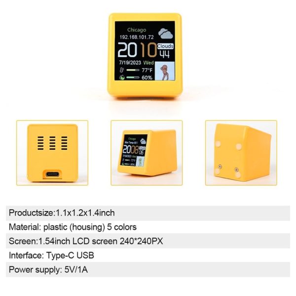 Wifi Networked Weather Clock No APP Required Photo Album with Gif Animation (Yellow) - Image 9