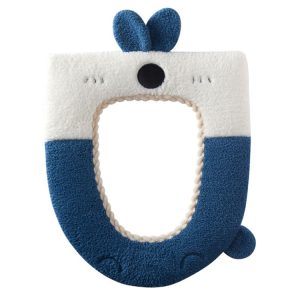 Washable Cartoon Rabbit Universal Toilet Seat Thickened Knitted Toilet Seat Cushion (Blue)