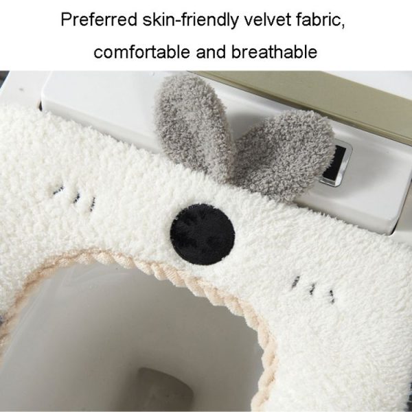 Washable Cartoon Rabbit Universal Toilet Seat Thickened Knitted Toilet Seat Cushion (Blue) - Image 5