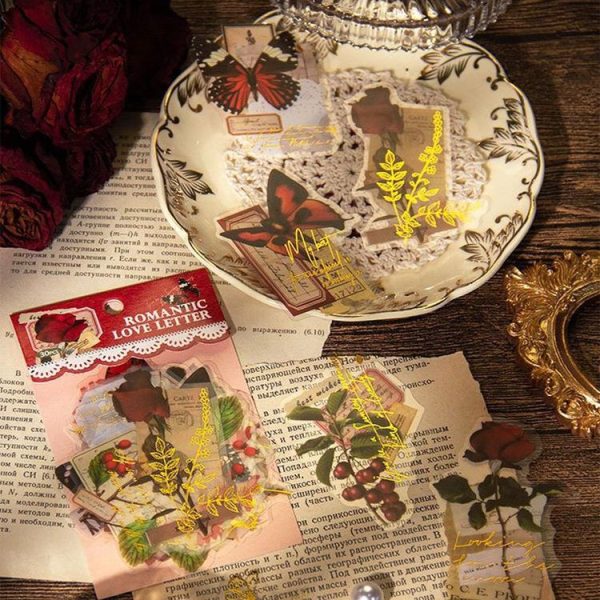 15pcs / Pack PET Butterfly Flower Series Retro DIY Hot Stamping Handbook Stickers, Style: Romantic Love Letter - Image 2