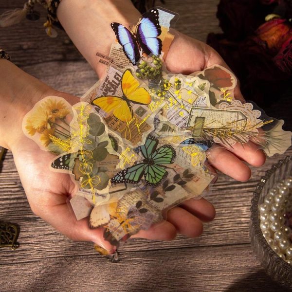 15pcs / Pack PET Butterfly Flower Series Retro DIY Hot Stamping Handbook Stickers, Style: Romantic Love Letter - Image 3