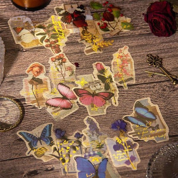 15pcs / Pack PET Butterfly Flower Series Retro DIY Hot Stamping Handbook Stickers, Style: Romantic Love Letter - Image 6