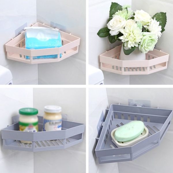 Triangle Shelf Kitchen Bathroom Toiletries Storage Rack (Gray) - Image 6