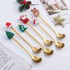 2pcs / Pack Christmas Dessert Fork And Spoon Set Portable Cute Cartoon Tableware, Style: Santa Claus Golden - Image 4