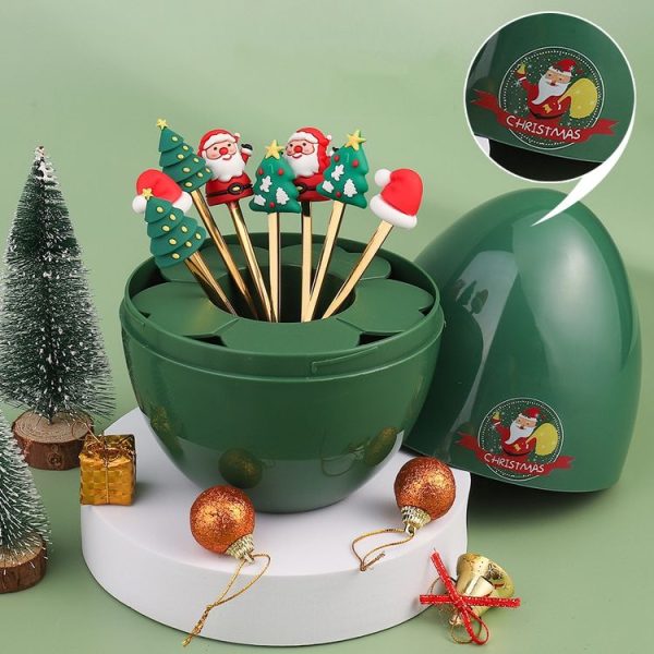 2pcs / Pack Christmas Dessert Fork And Spoon Set Portable Cute Cartoon Tableware, Style: Santa Claus Golden - Image 8