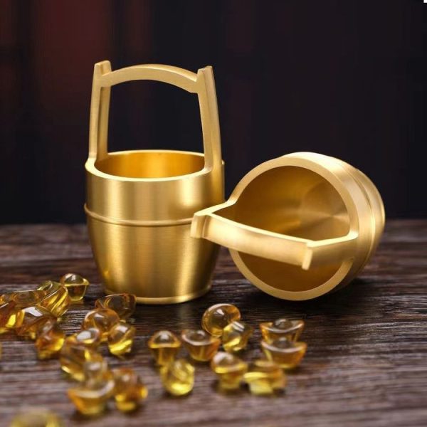 Bucket of Gold Brass Office Entrance Feng Shui Mini Ornament (Yellow) - Image 7