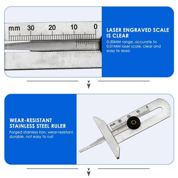 0-30mm Stainless Steel Tire Tread Vernier Depth Gauge - Image 5