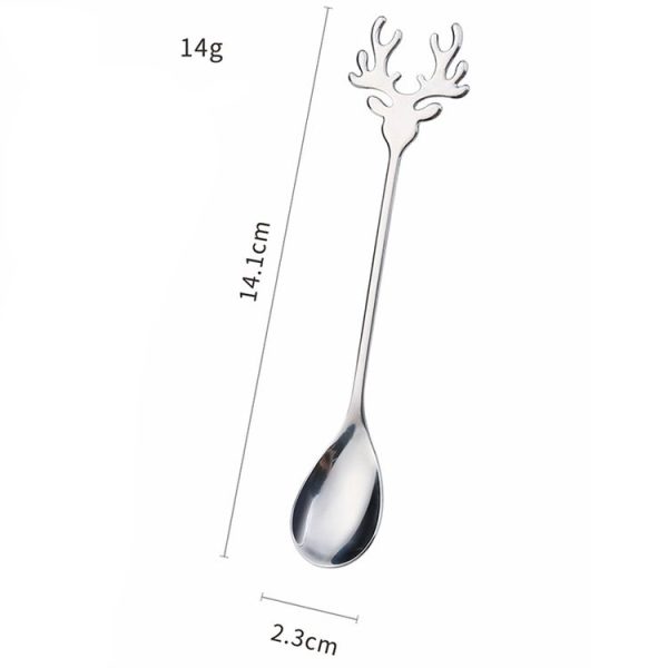 6pcs / Pack Christmas 304 Stainless Steel Deer Stirring Spoon Coffee Dessert Scoop, Color: Gold+Green Box - Image 3