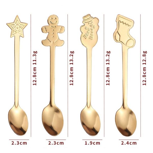 4pcs / Pack Christmas Stainless Steel Spoon Tableware Gift Set, Color: Golden Christmas Box - Image 2