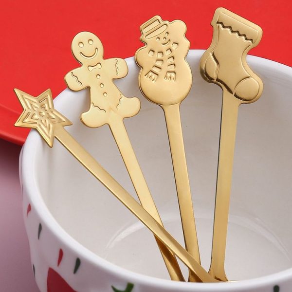 4pcs / Pack Christmas Stainless Steel Spoon Tableware Gift Set, Color: Golden Christmas Box - Image 3