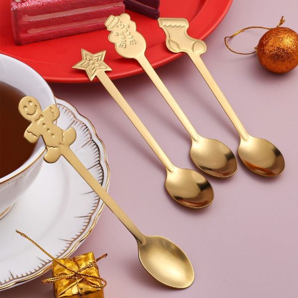 4pcs / Pack Christmas Stainless Steel Spoon Tableware Gift Set, Color: Golden Christmas Box - Image 4