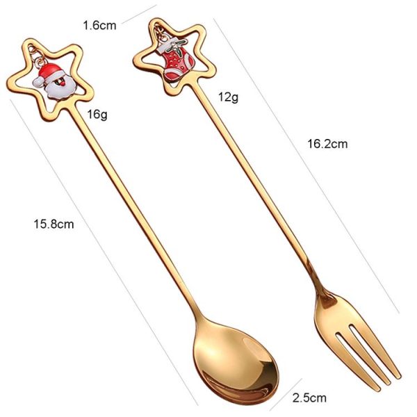 6pcs / Pack Christmas Stainless Steel Spoon And Fork Cutlery Gift Set, Style: 410 Pentagram+Red Box - Image 2